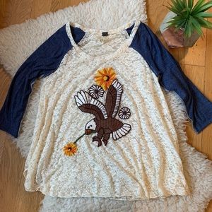 FREE PEOPLE lace eagle shirt